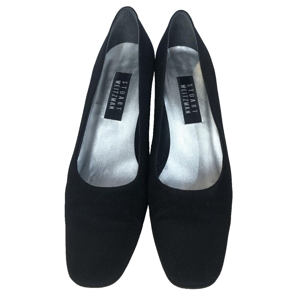 Vintage‎ Stuart Weitzman Pump Sculpted Heel Black Satin Squared Womens Size 8M - Picture 2 of 7